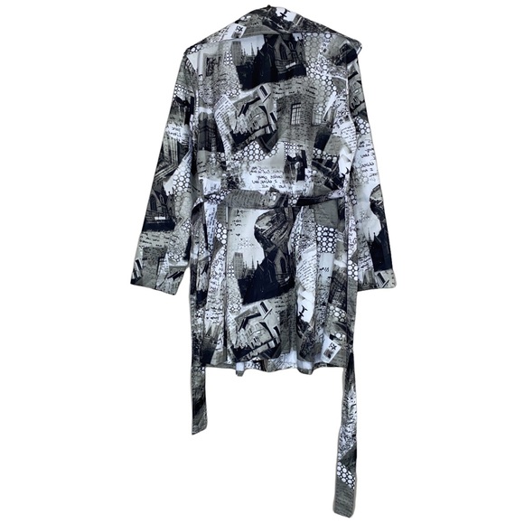 Samuel Dong Gray Newspaper Zip Up Trench Coat with Belt - Picture 5 of 12